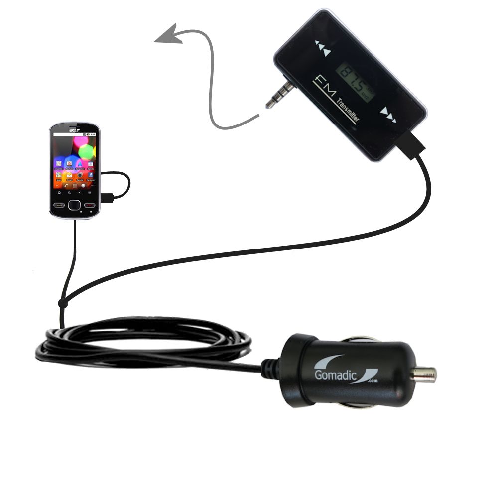 FM Transmitter Plus Car Charger compatible with the Acer beTouch E130 E140