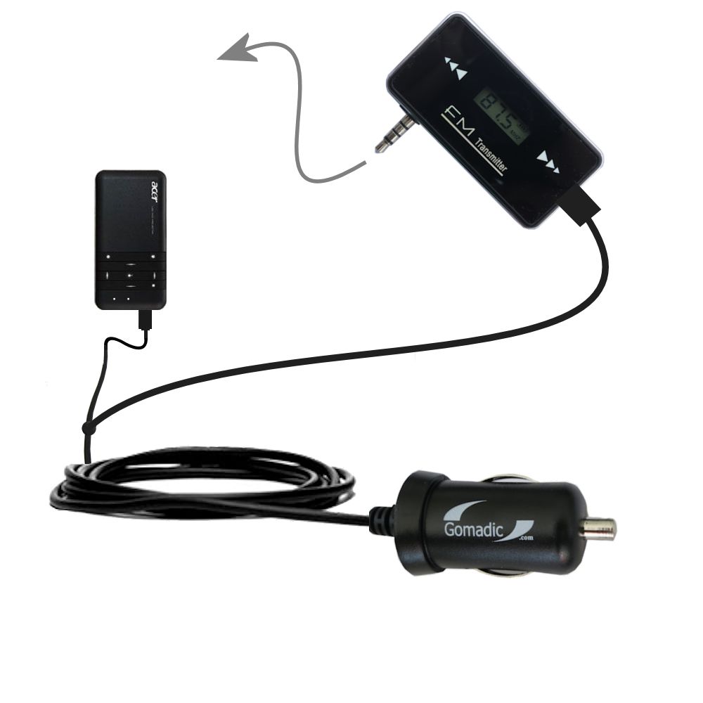 FM Transmitter Plus Car Charger compatible with the Acer C20 DLP Projector