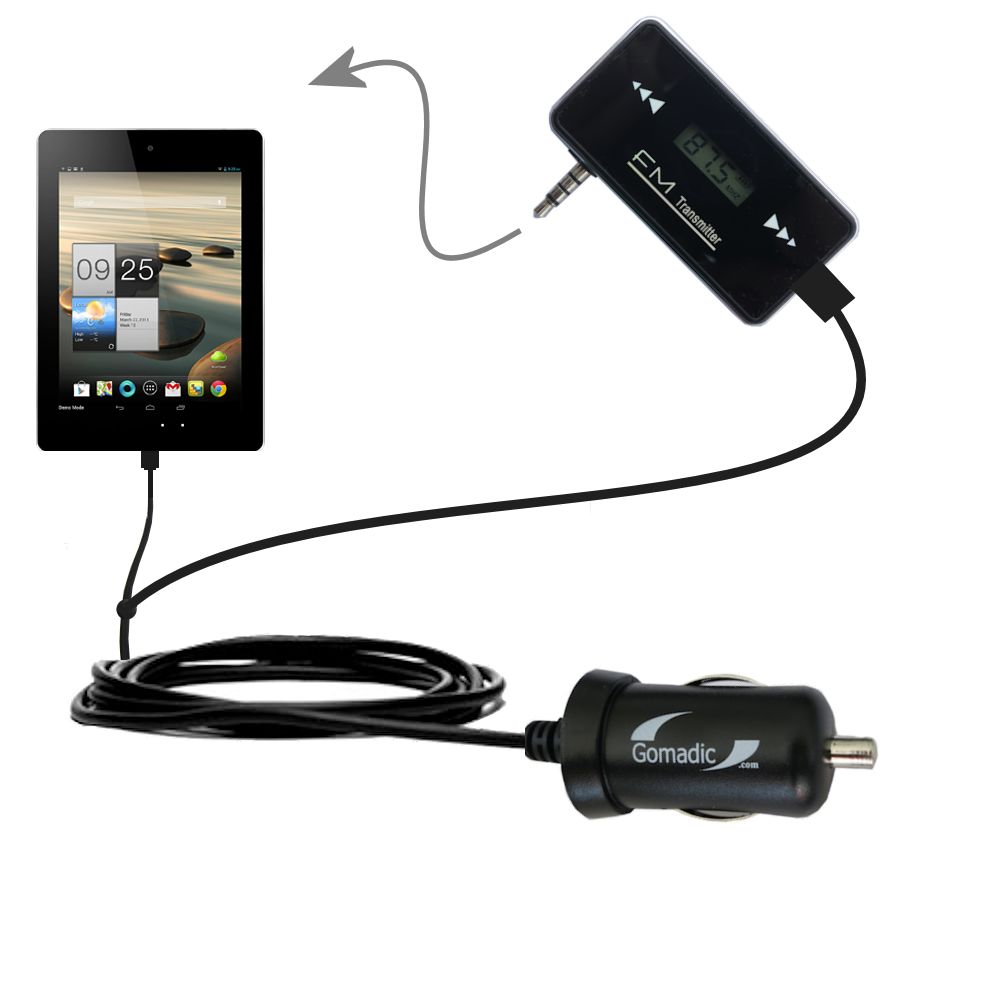 FM Transmitter Plus Car Charger compatible with the Acer Iconia A1-810-L416 7.9 Inch