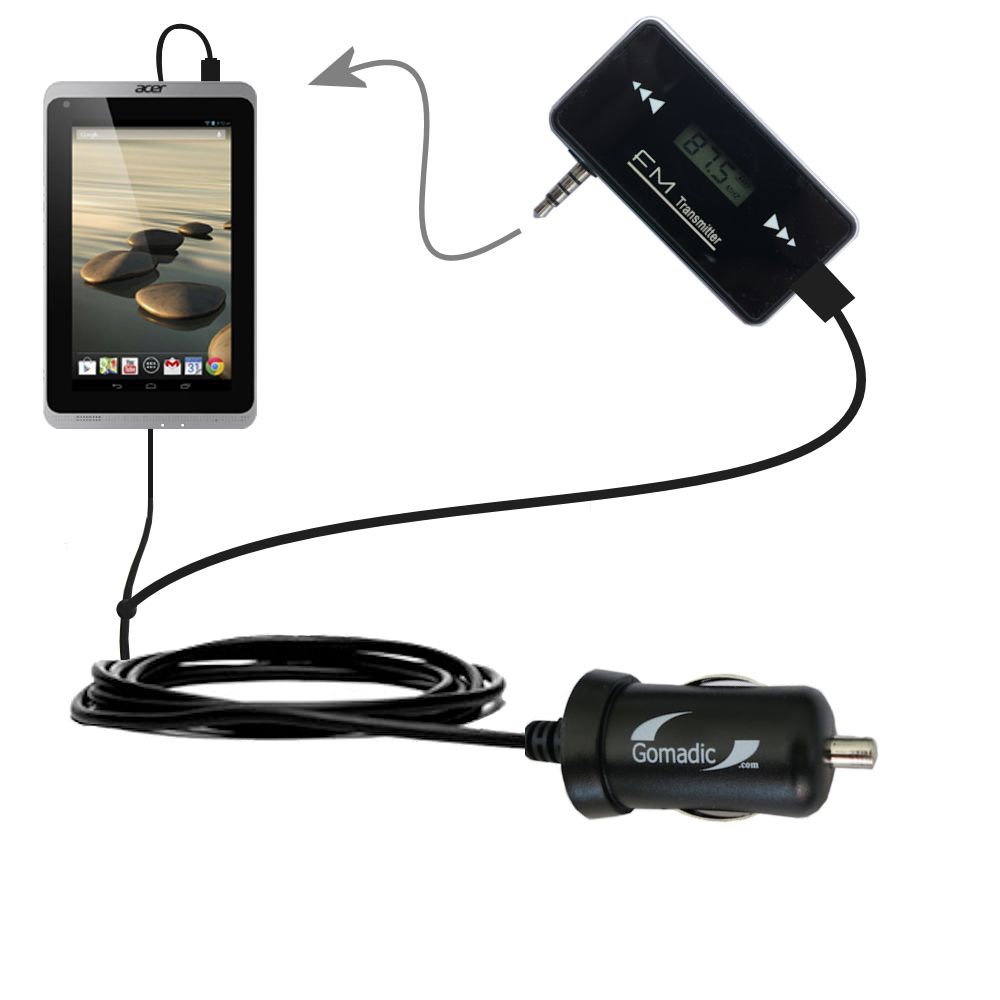 FM Transmitter Plus Car Charger compatible with the Acer Iconia A1-830