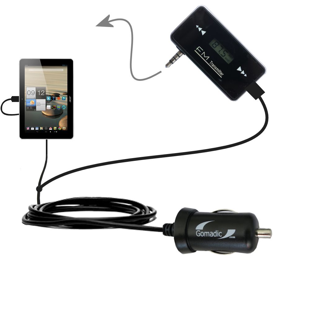 FM Transmitter Plus Car Charger compatible with the Acer Iconia A3
