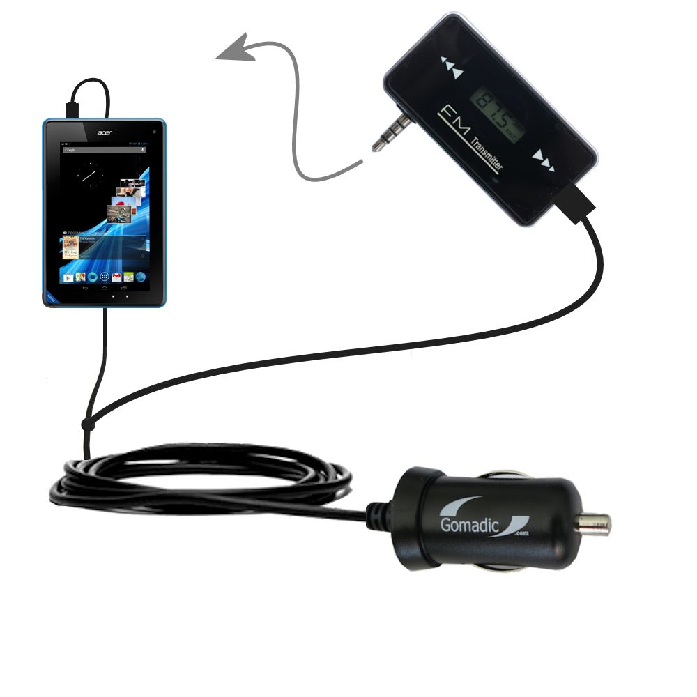 FM Transmitter Plus Car Charger compatible with the Acer Iconia B1