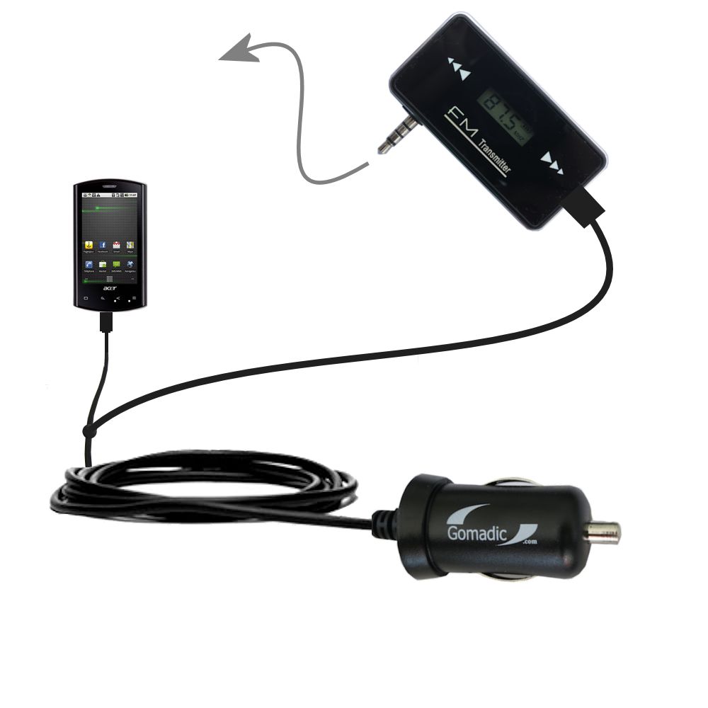 FM Transmitter Plus Car Charger compatible with the Acer Liquid E