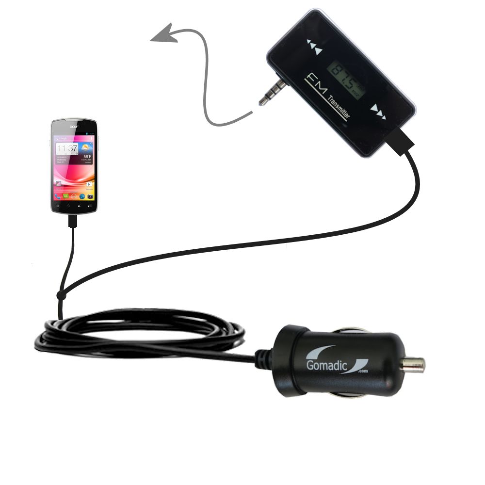 FM Transmitter Plus Car Charger compatible with the Acer Liquid Glow