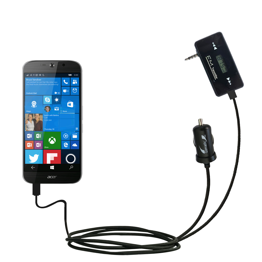 FM Transmitter Plus Car Charger compatible with the Acer Liquid Jade Primo