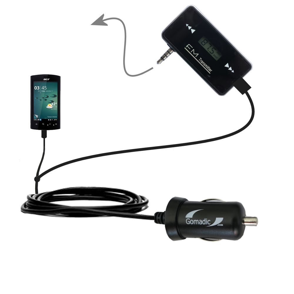 FM Transmitter Plus Car Charger compatible with the Acer Liquid Metal