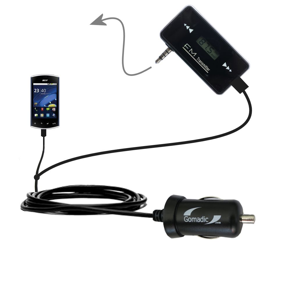 FM Transmitter Plus Car Charger compatible with the Acer Liquid mini