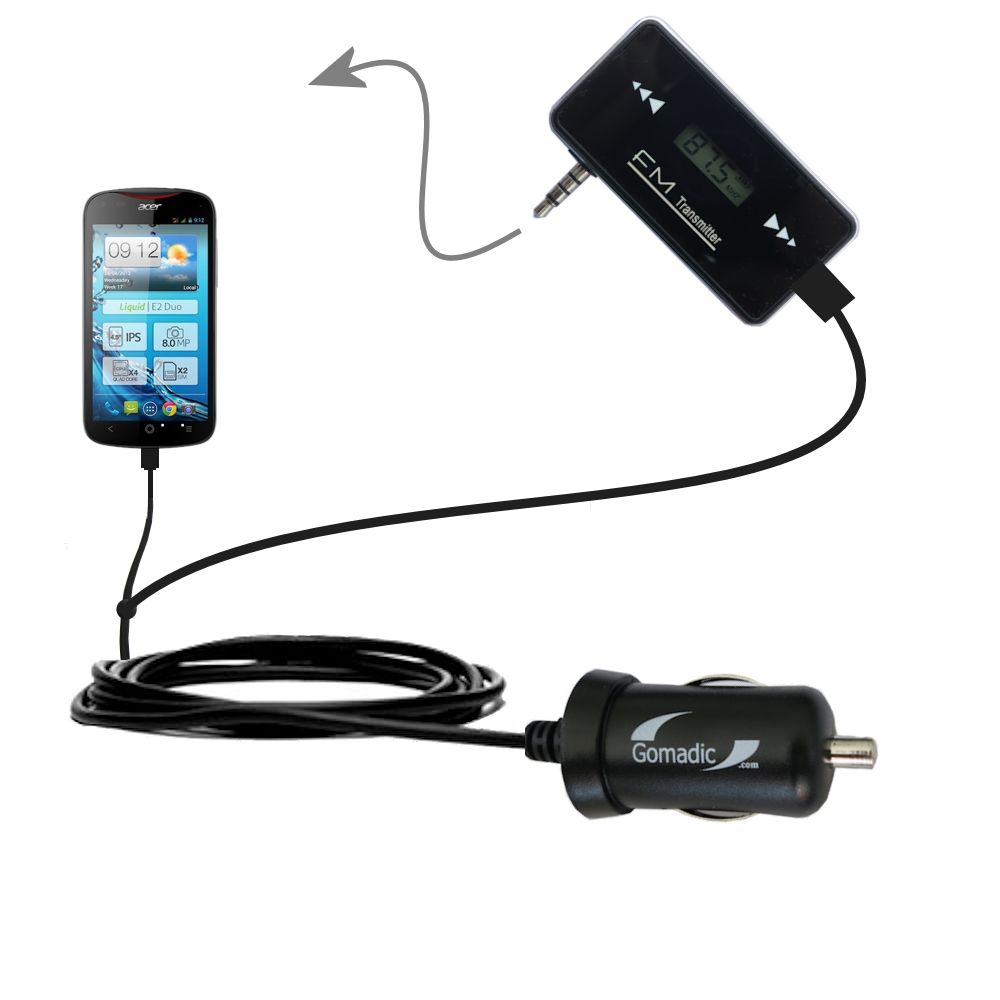 FM Transmitter Plus Car Charger compatible with the Acer Liquid S2