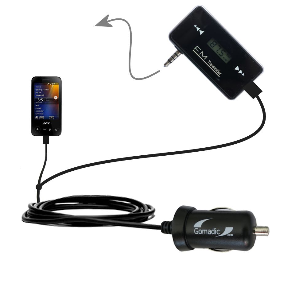 FM Transmitter Plus Car Charger compatible with the Acer NeoTouch P400 P300