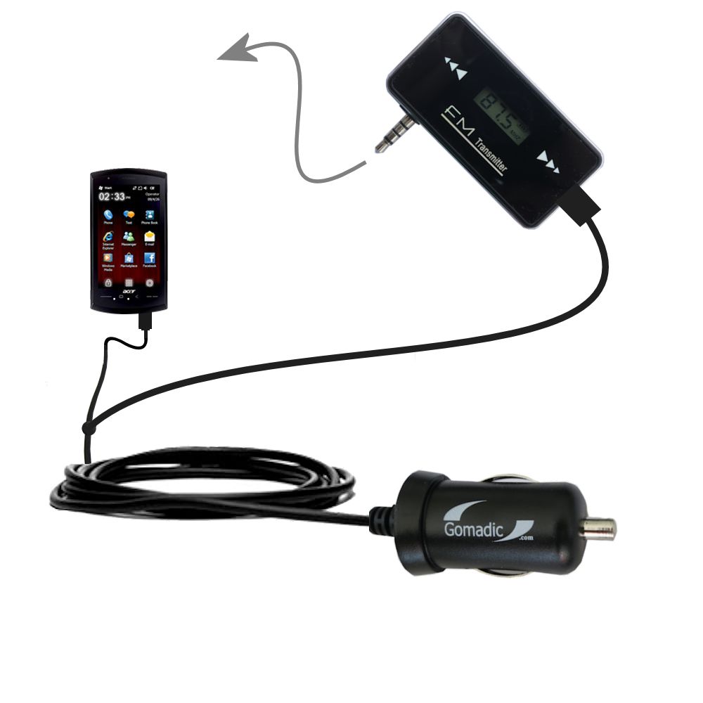 FM Transmitter Plus Car Charger compatible with the Acer NeoTouch S200