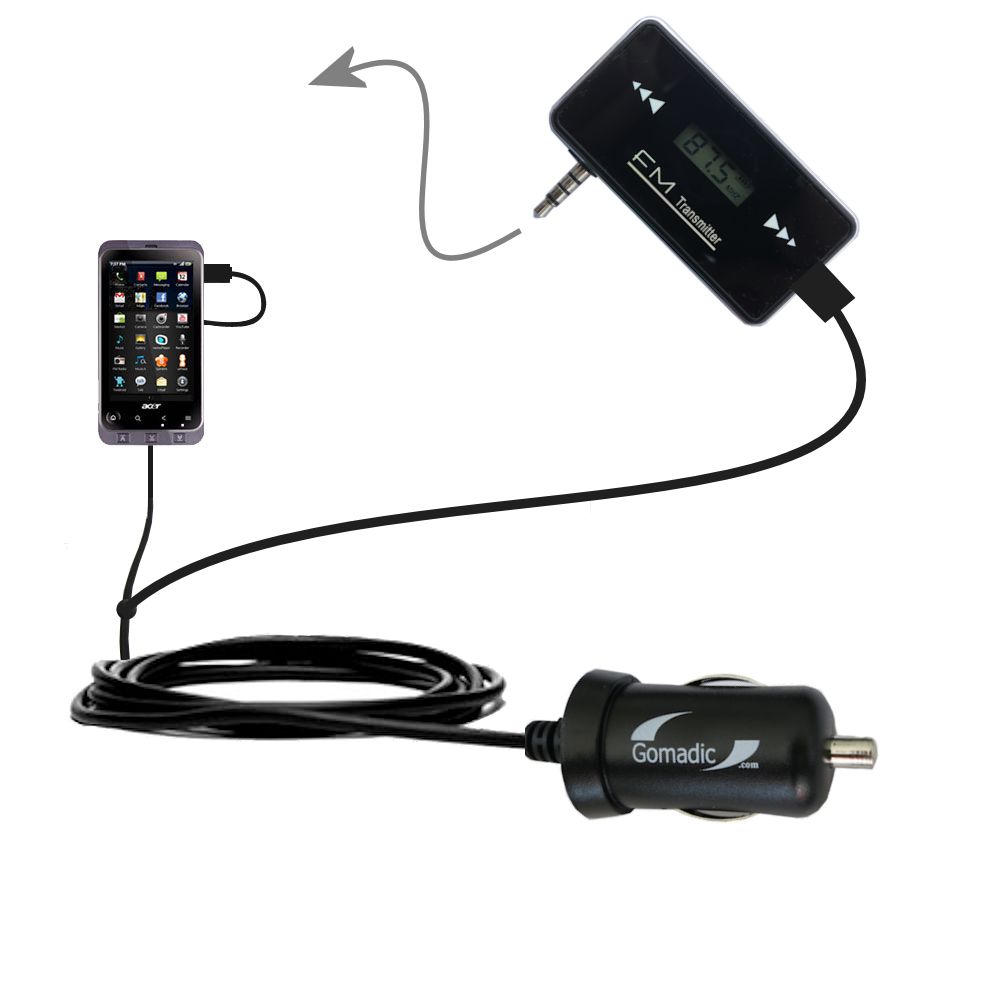 FM Transmitter Plus Car Charger compatible with the Acer Stream