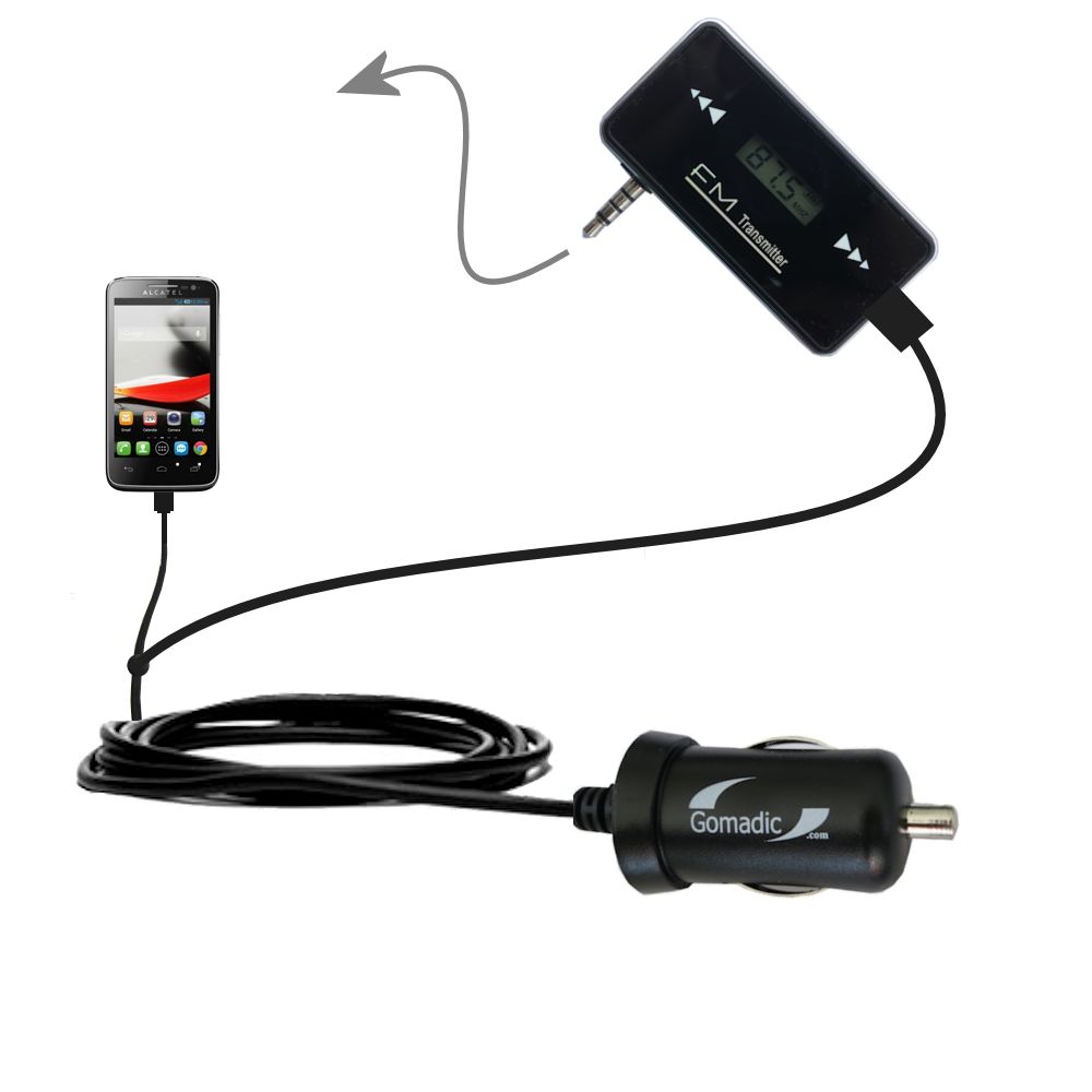 FM Transmitter Plus Car Charger compatible with the Alcatel One Touch Evolve
