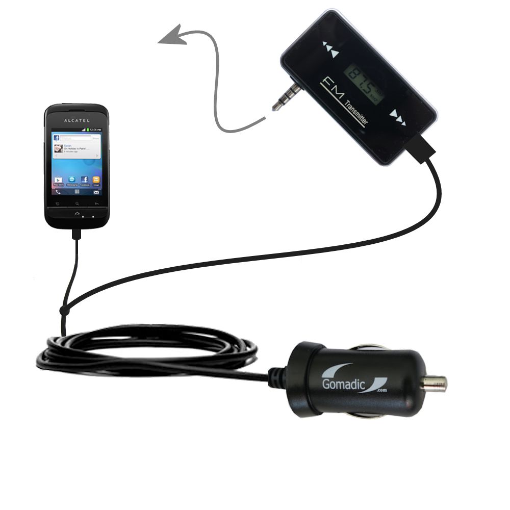 FM Transmitter Plus Car Charger compatible with the Alcatel One Touch Hero
