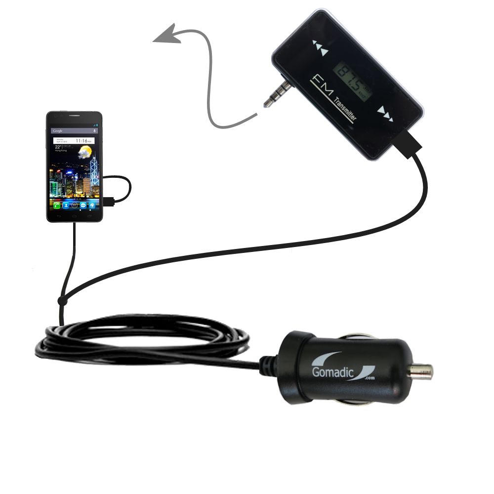FM Transmitter Plus Car Charger compatible with the Alcatel One Touch Snap