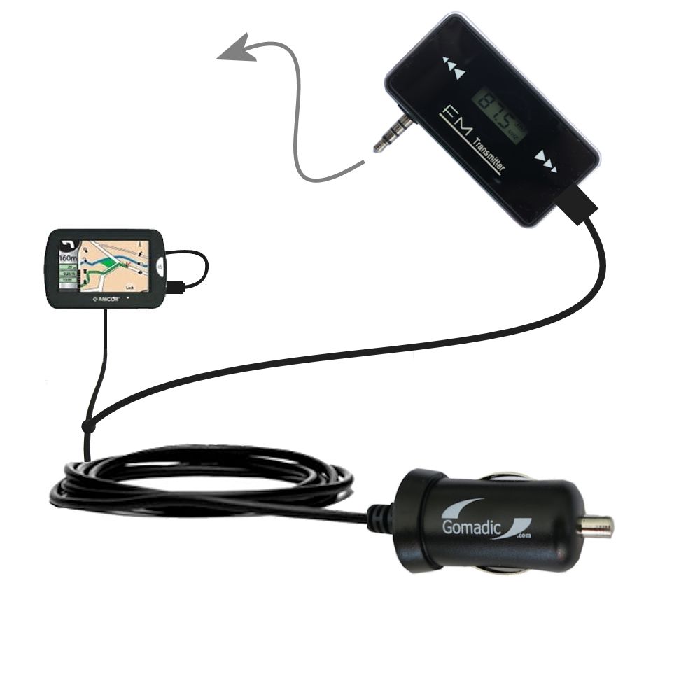 FM Transmitter Plus Car Charger compatible with the Amcor Navigation GPS 4300 4500