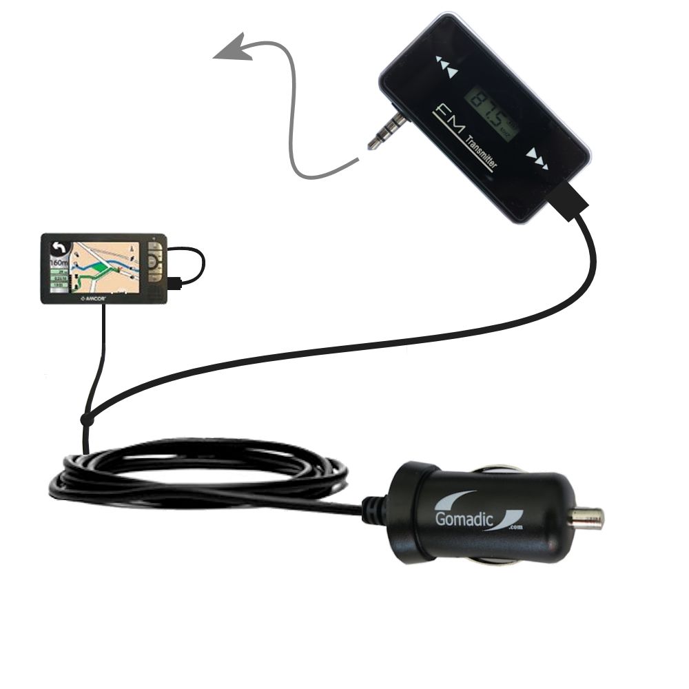FM Transmitter Plus Car Charger compatible with the Amcor Navigation GPS 5600