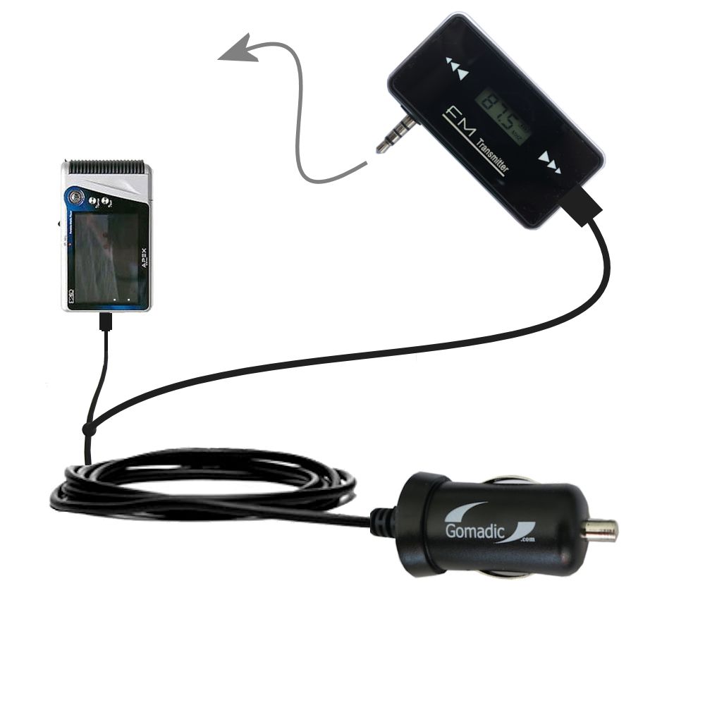 FM Transmitter Plus Car Charger compatible with the APEX Digital E2go