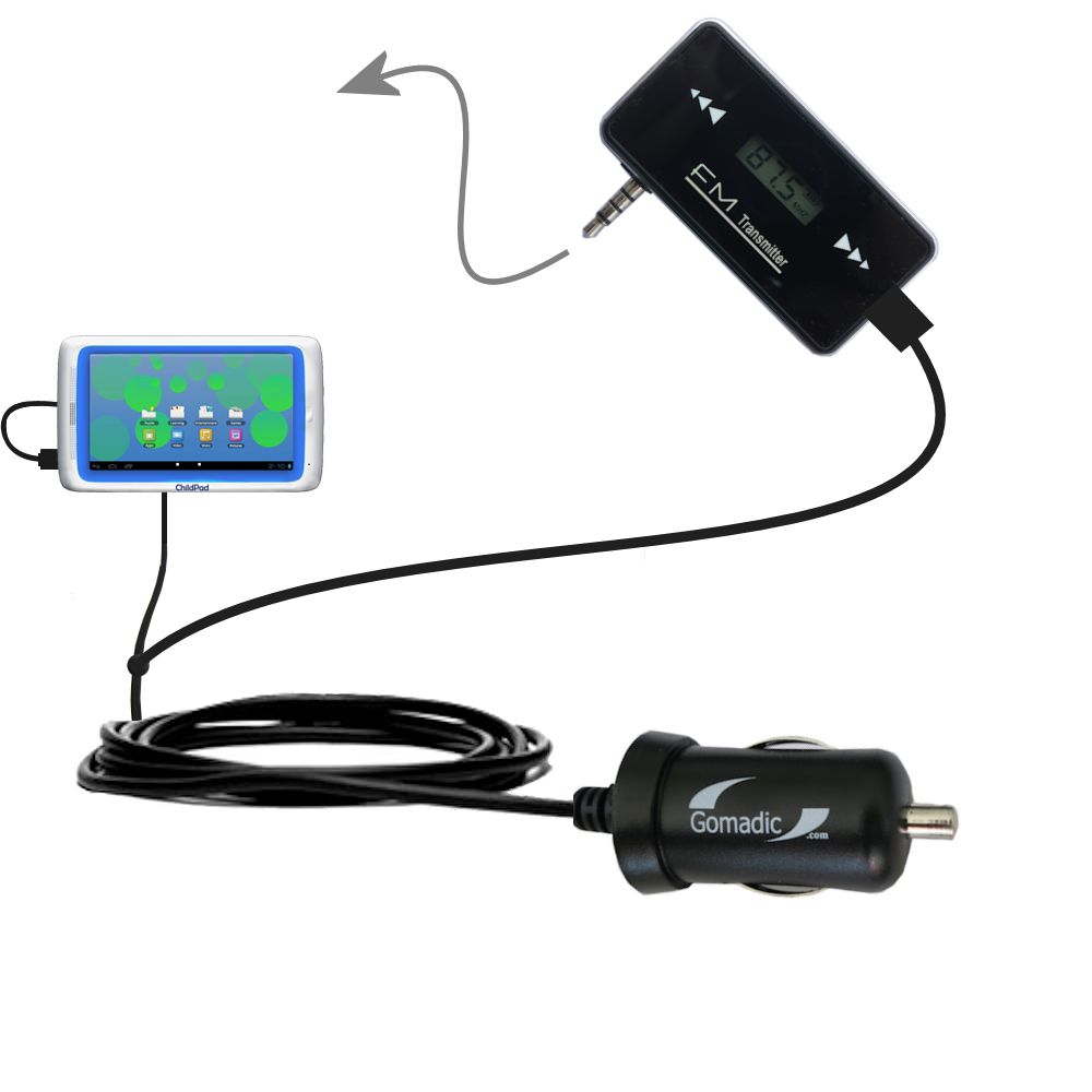 FM Transmitter Plus Car Charger compatible with the Archos 101 Childpad