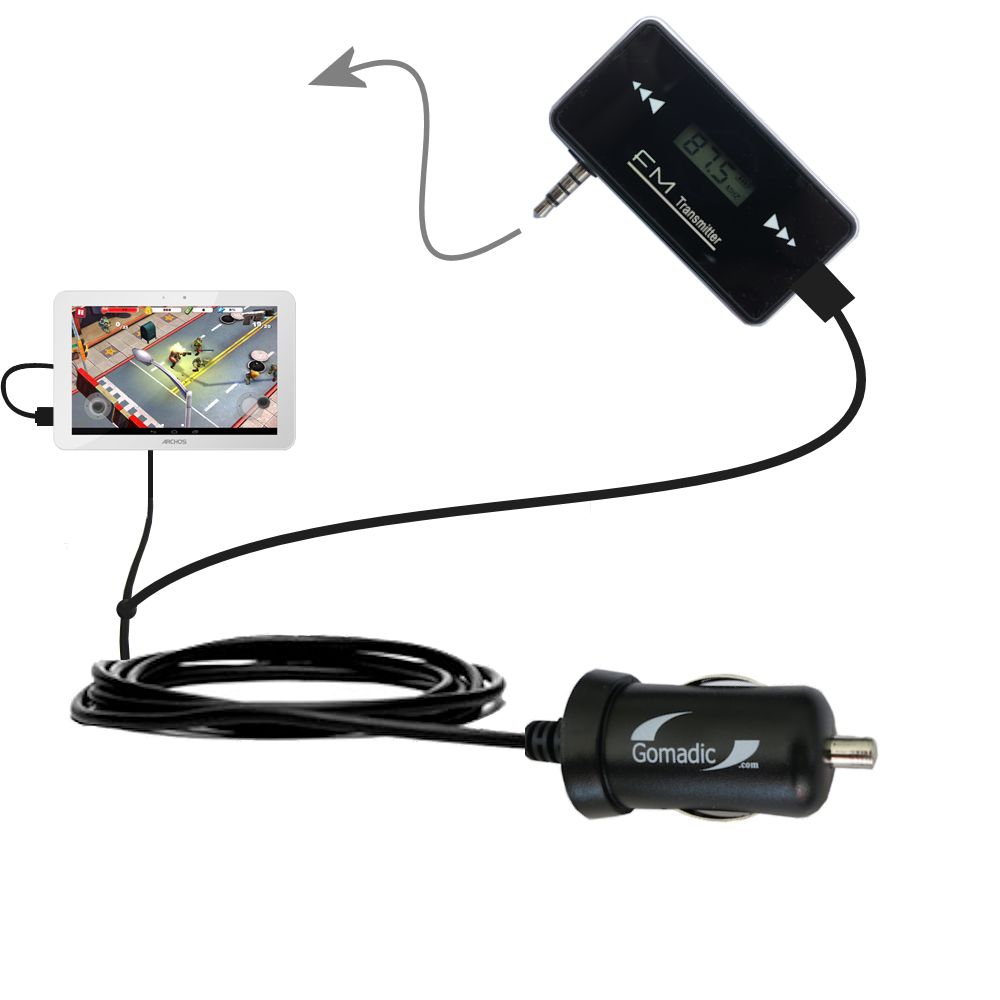 FM Transmitter Plus Car Charger compatible with the Archos 101 Platinum