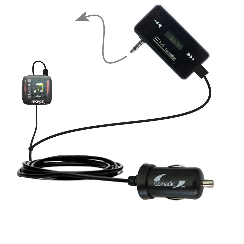 FM Transmitter Plus Car Charger compatible with the Archos 14 Vision A14VG