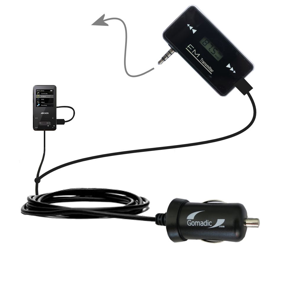 FM Transmitter Plus Car Charger compatible with the Archos 18 18b Vision A18VB