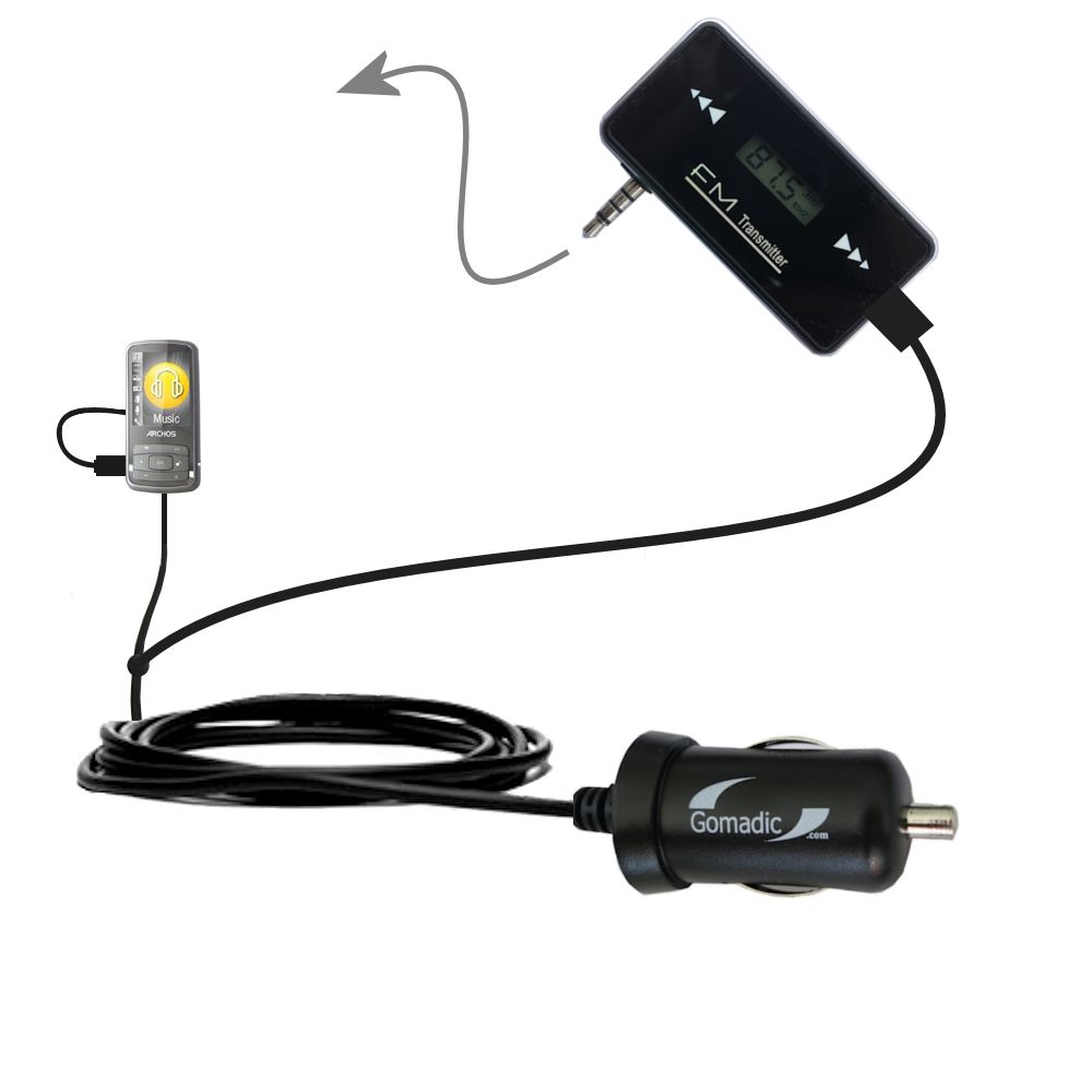 FM Transmitter Plus Car Charger compatible with the Archos 20b 20c Vision