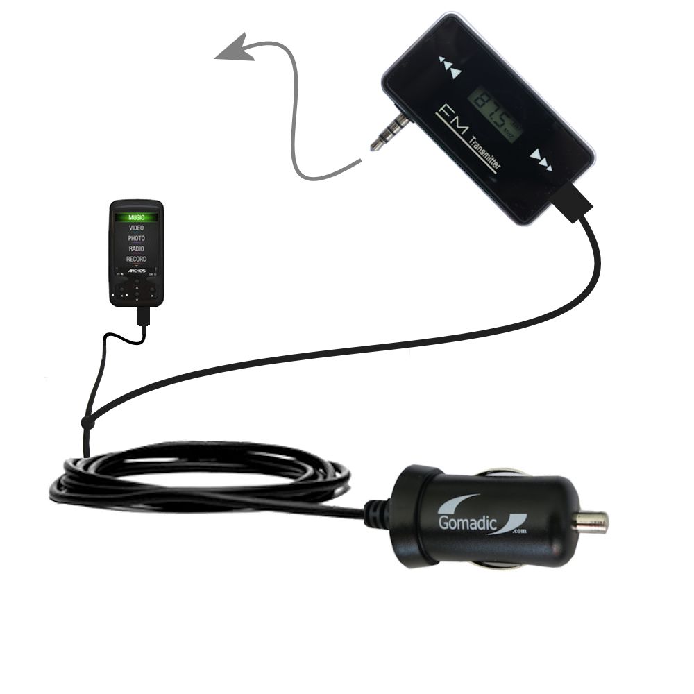 FM Transmitter Plus Car Charger compatible with the Archos 24 Vision AV24VB