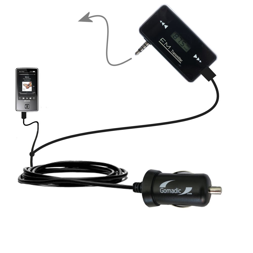 FM Transmitter Plus Car Charger compatible with the Archos 30c 35 Vision