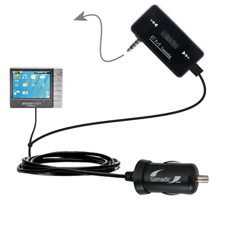 FM Transmitter Plus Car Charger compatible with the Archos 404 Camcorder CAM