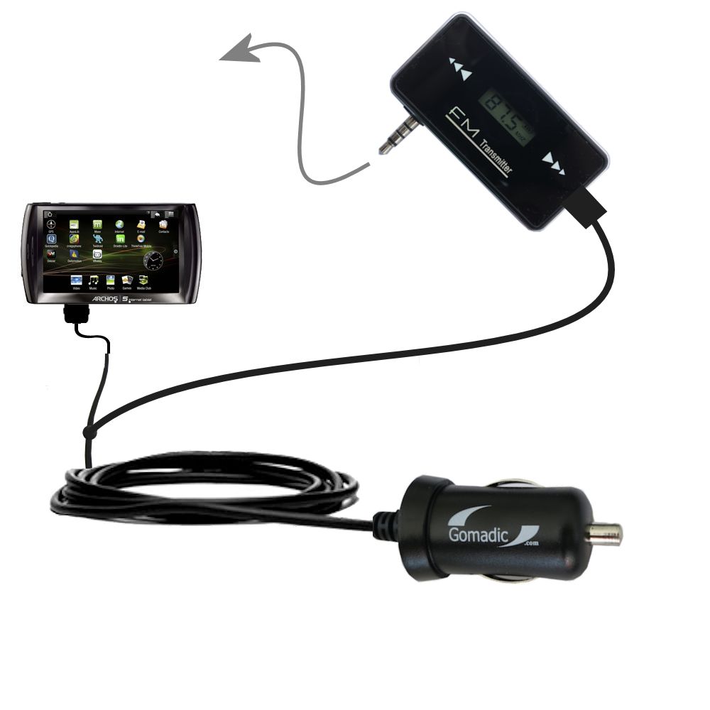 FM Transmitter Plus Car Charger compatible with the Archos 5 Internet Tablet with Android