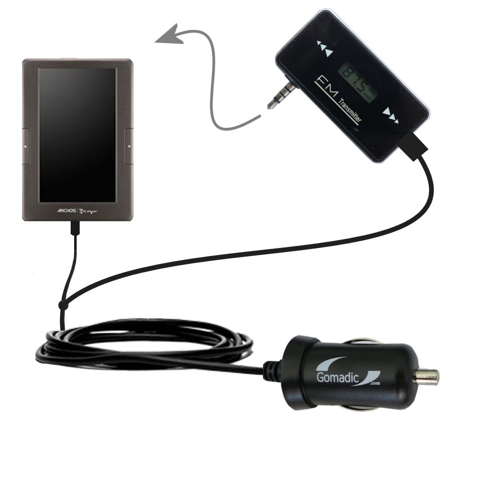 FM Transmitter Plus Car Charger compatible with the Archos 70 eReader