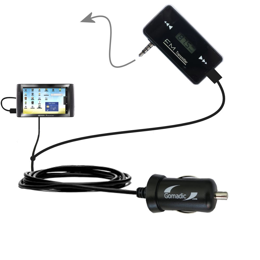 FM Transmitter Plus Car Charger compatible with the Archos 70 Internet Tablet