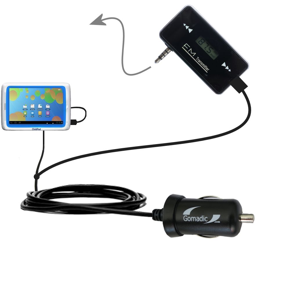 FM Transmitter Plus Car Charger compatible with the Archos 80 Childpad