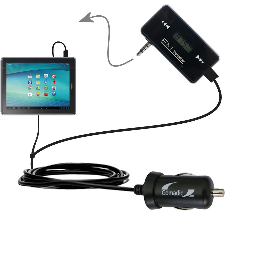 FM Transmitter Plus Car Charger compatible with the Archos 97 Carbon