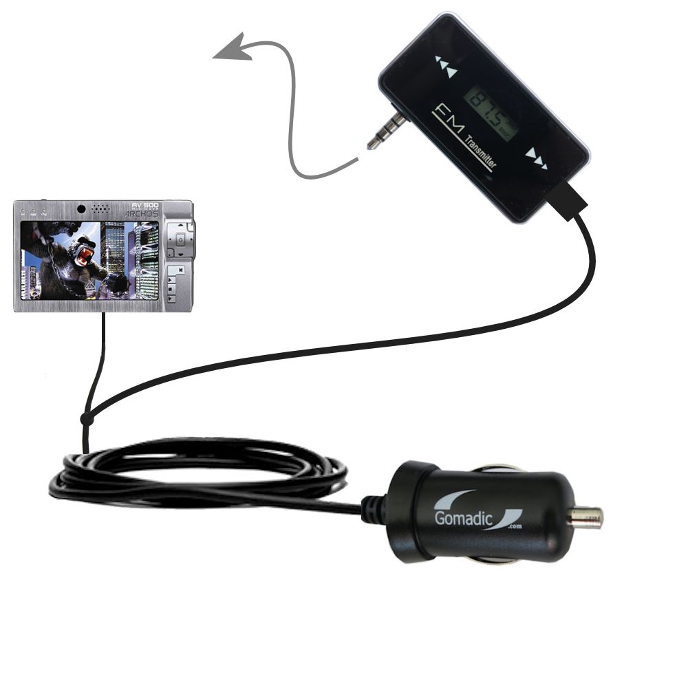FM Transmitter Plus Car Charger compatible with the Archos AV500 Series