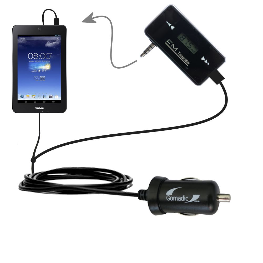 FM Transmitter Plus Car Charger compatible with the Asus MeMO Pad HD7