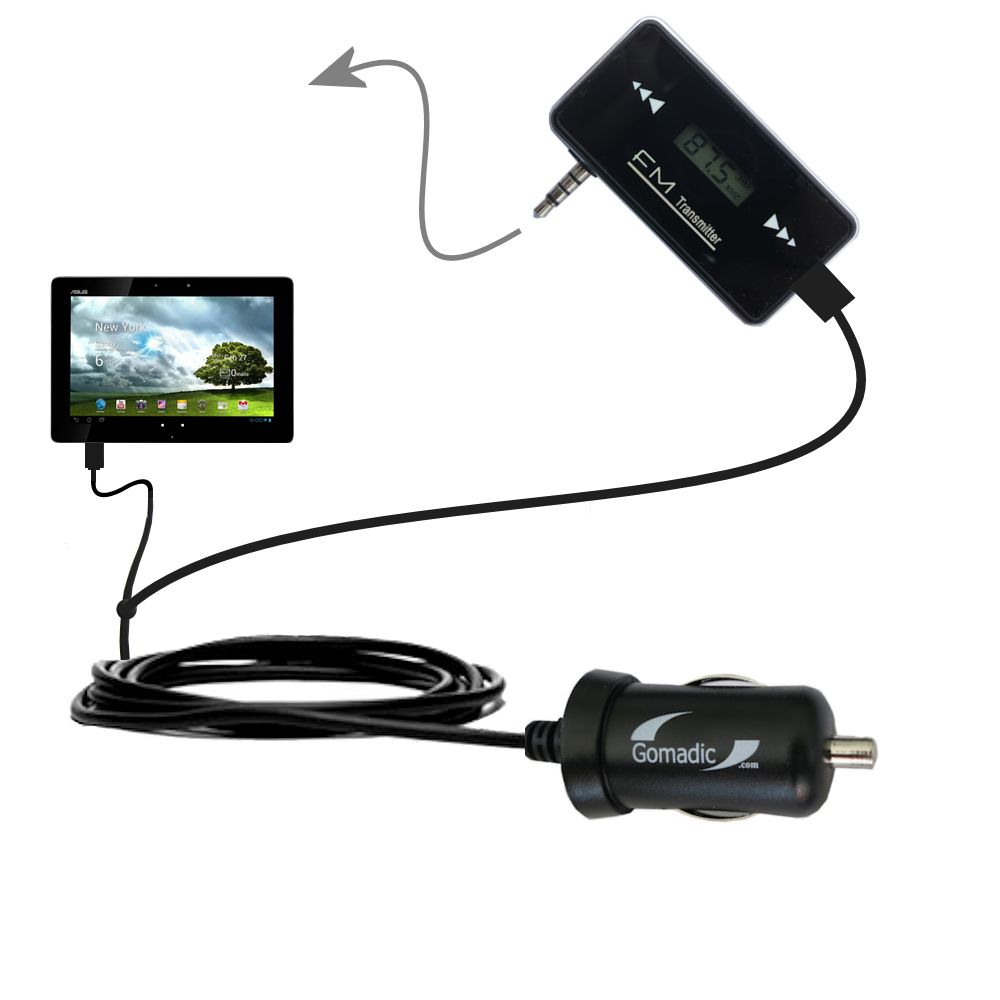 FM Transmitter Plus Car Charger compatible with the Asus MeMo Pad Smart 10