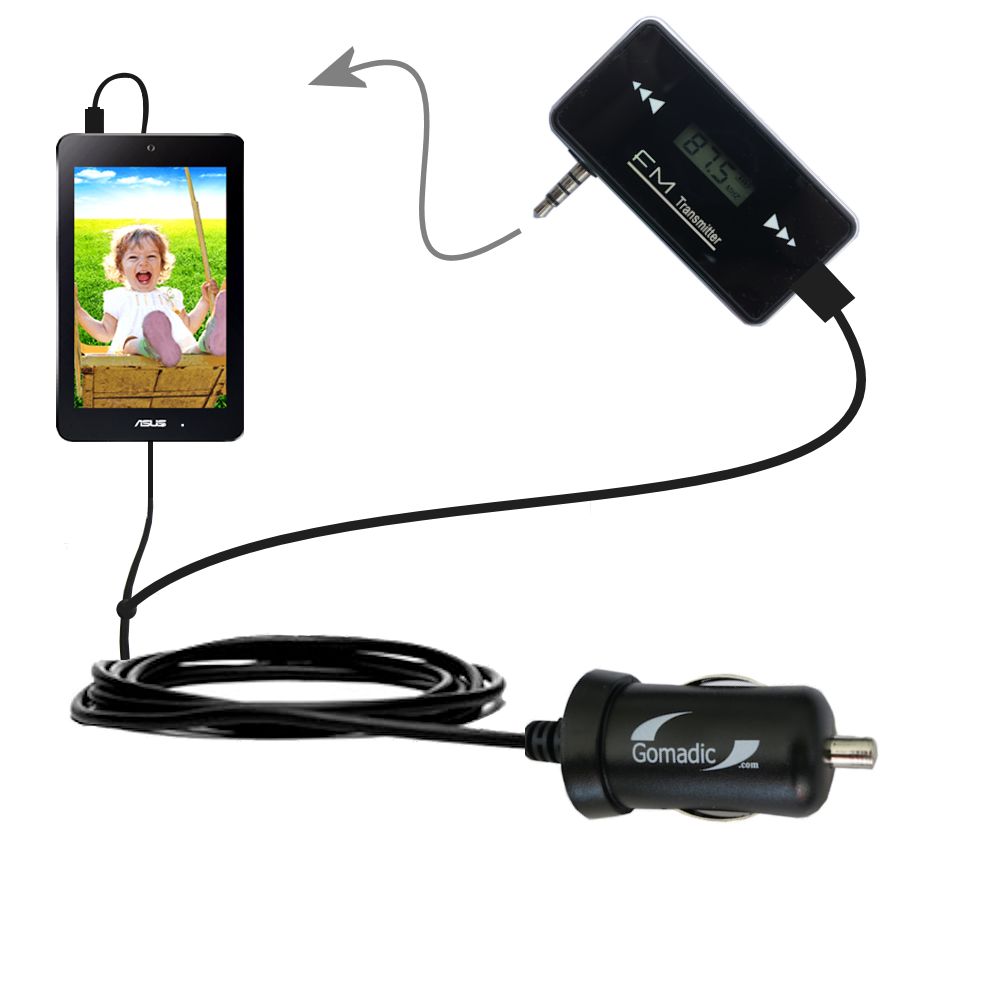 FM Transmitter Plus Car Charger compatible with the Asus MeMOPad HD 7 inch