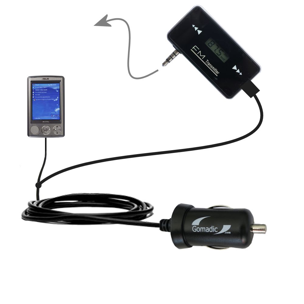 FM Transmitter Plus Car Charger compatible with the Asus MyPal A632 A636
