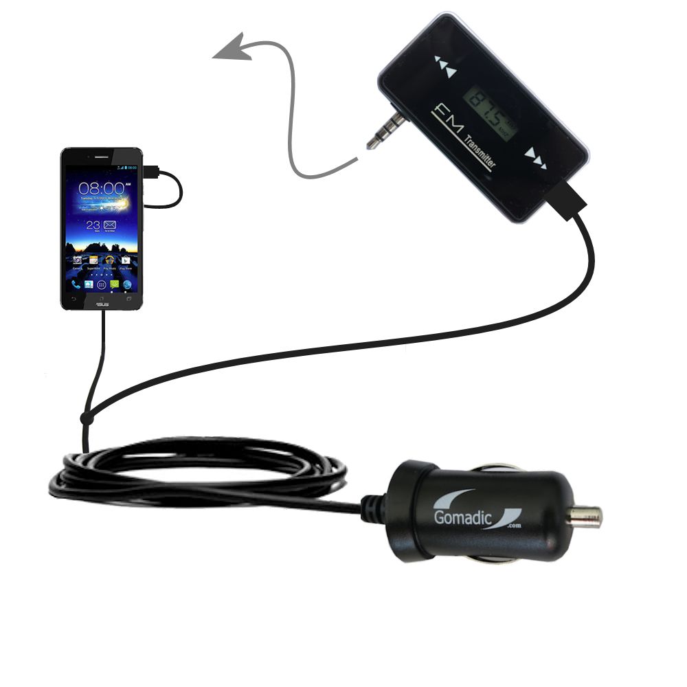 FM Transmitter Plus Car Charger compatible with the Asus Padfone Infinity