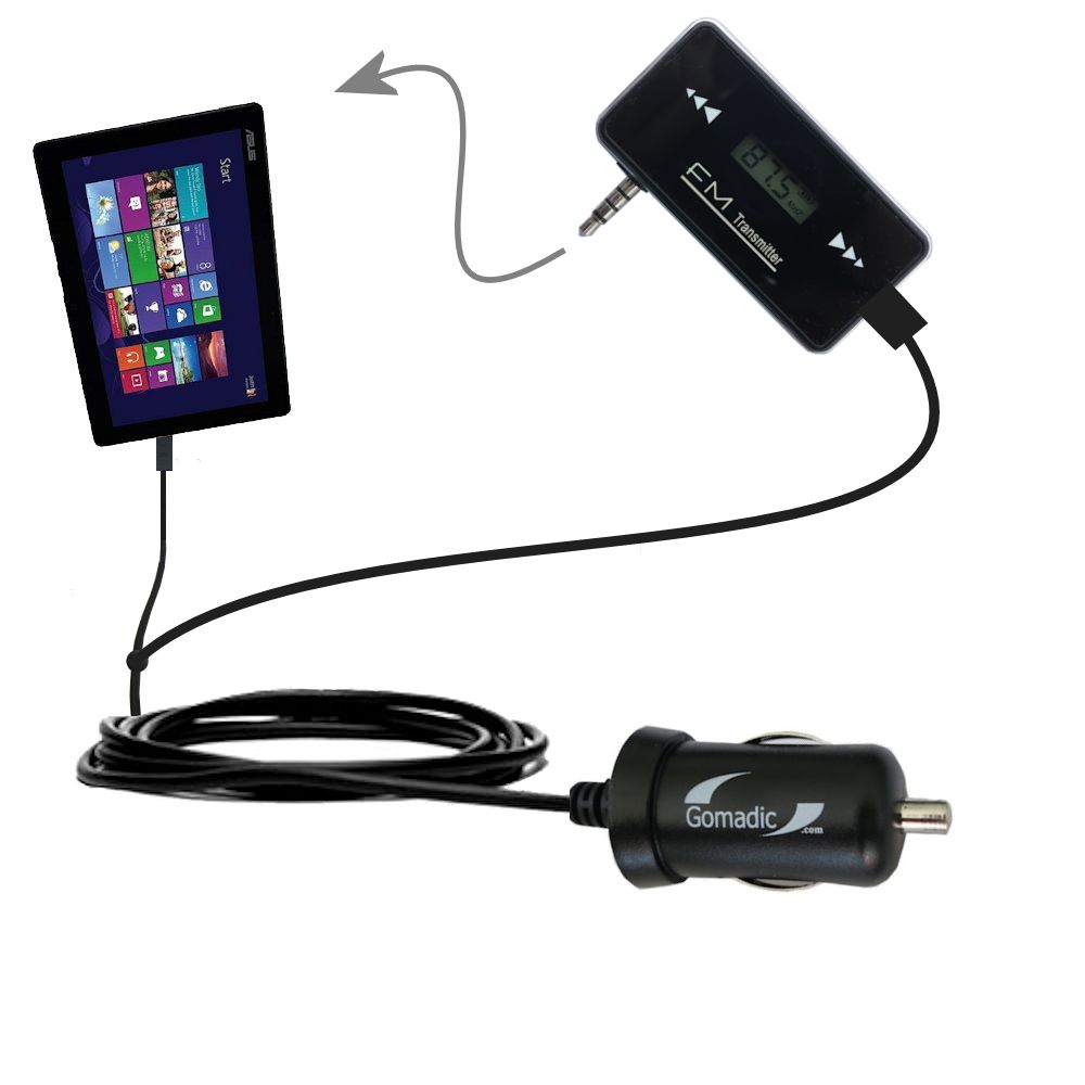 FM Transmitter Plus Car Charger compatible with the Asus Transformer T100 T100TA-H1-GR T100TA-C1-GR