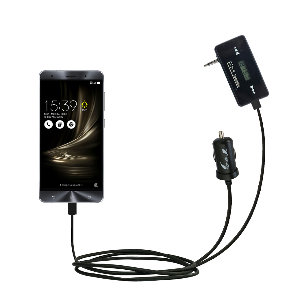 FM Transmitter Plus Car Charger compatible with the Asus Zenfone 3