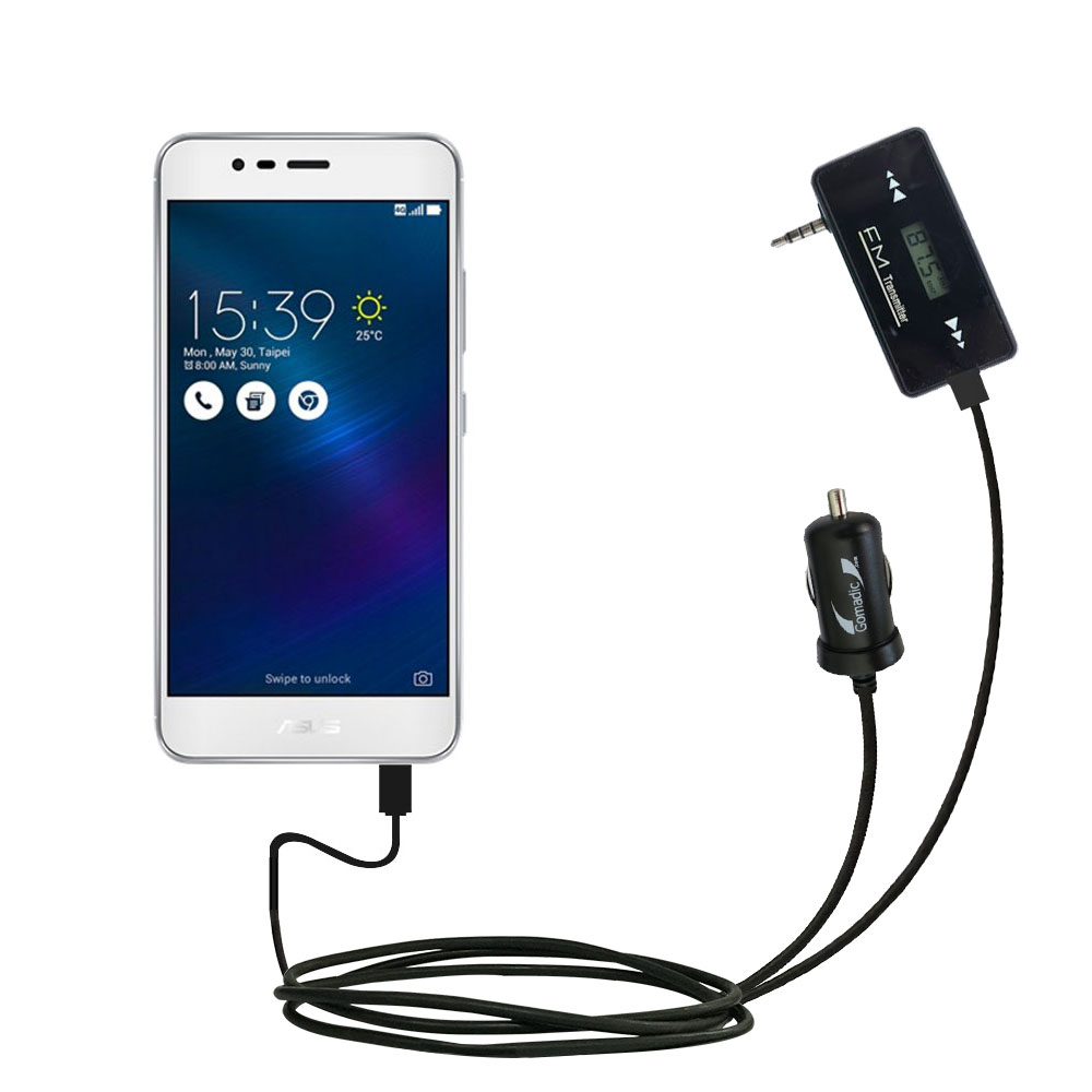 FM Transmitter Plus Car Charger compatible with the Asus ZenFone 3 Max