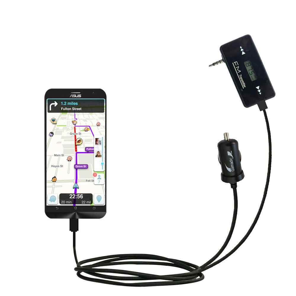 FM Transmitter Plus Car Charger compatible with the Asus ZenFone Zoom