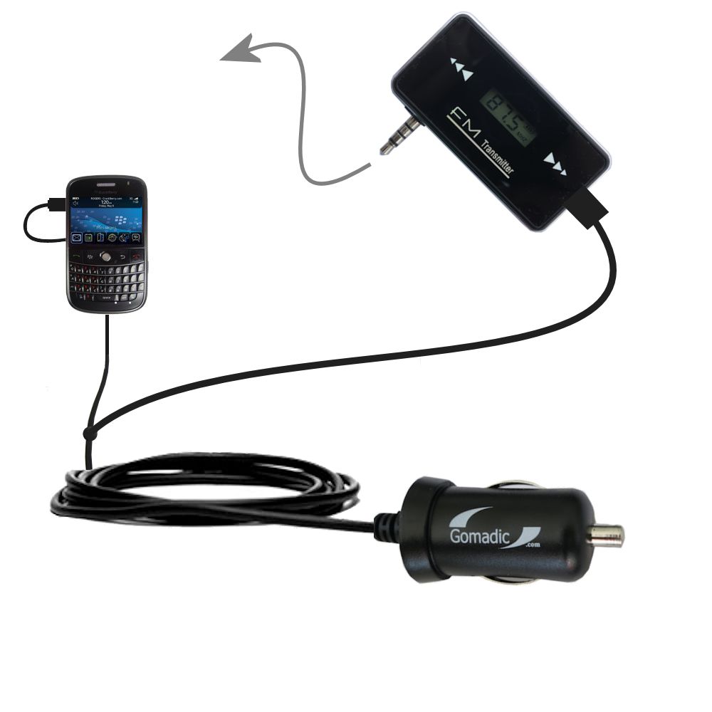FM Transmitter Plus Car Charger compatible with the Blackberry 9000