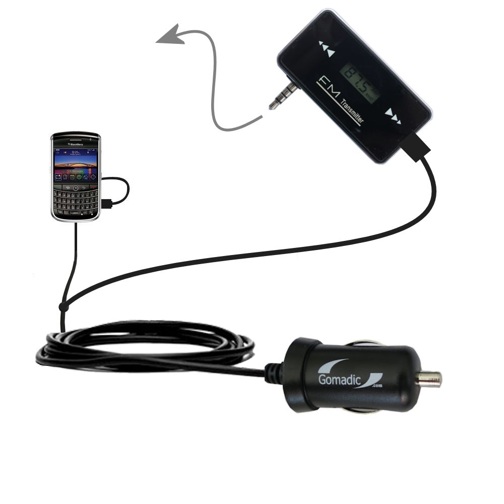 FM Transmitter Plus Car Charger compatible with the Blackberry 9630