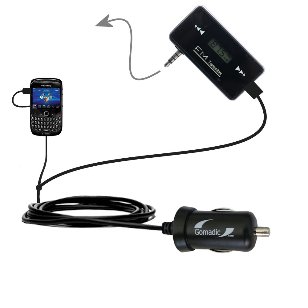 FM Transmitter Plus Car Charger compatible with the Blackberry Curve 8520