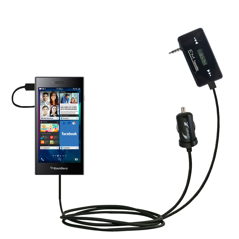 FM Transmitter Plus Car Charger compatible with the Blackberry Leap
