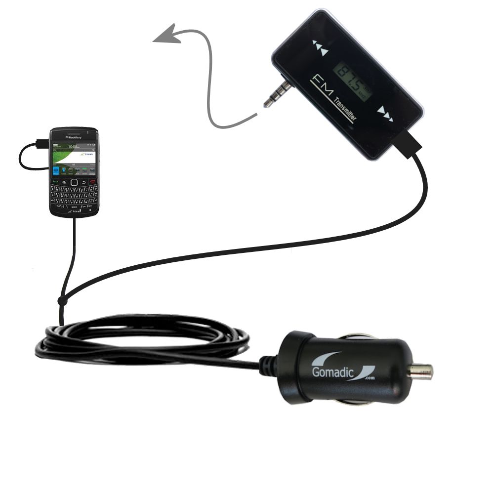 FM Transmitter Plus Car Charger compatible with the Blackberry Onyx 9700