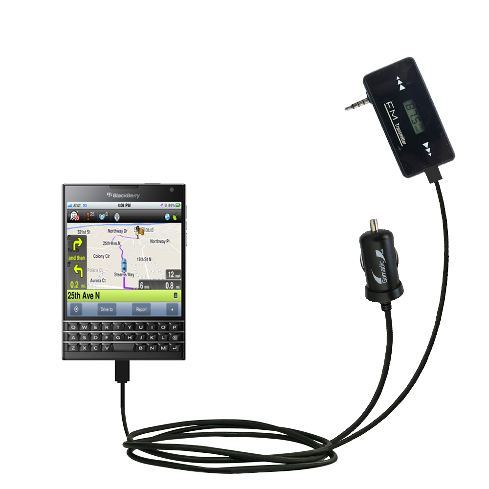 FM Transmitter Plus Car Charger compatible with the Blackberry Passport